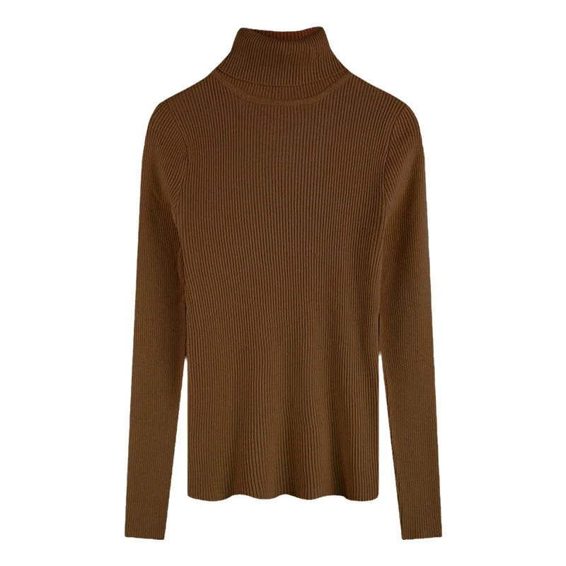 Damen Rollkragenpullover Rippstrick Slim Fit Langarm