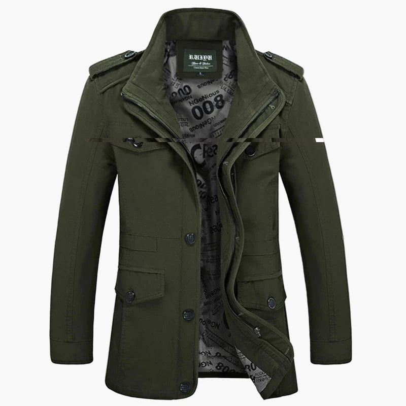 Herren Militärstil Freizeitjacke – Outdoor Übergangsjacke mit Knopfleiste und Schulterklappen