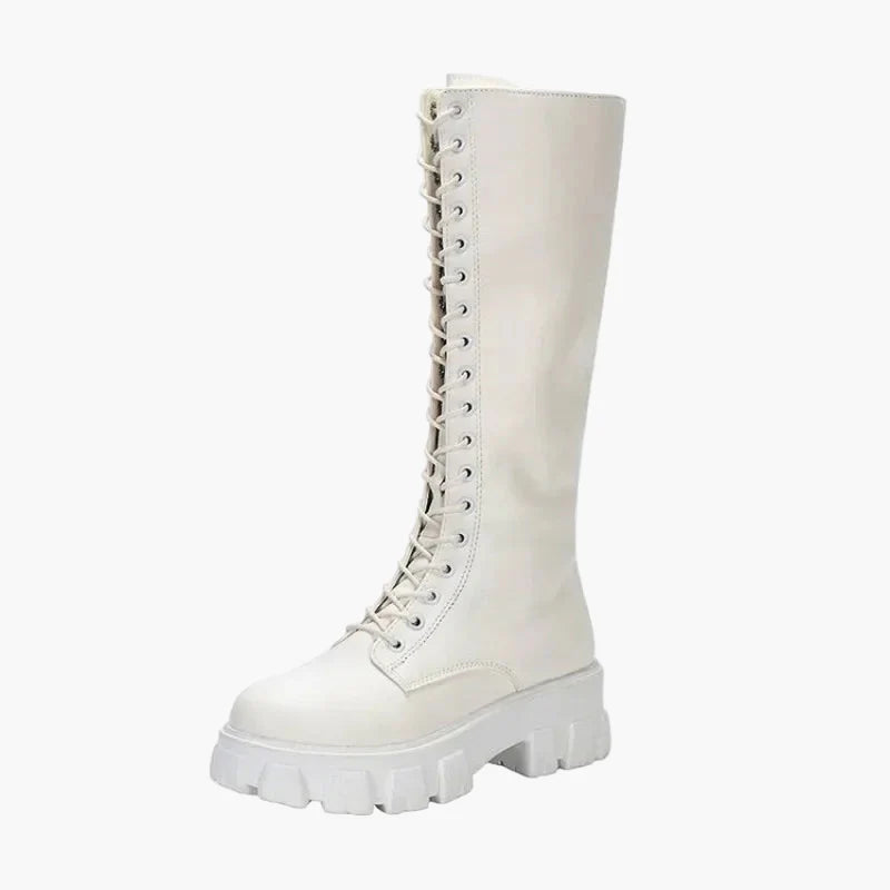 Damen Kniehohe Schnürstiefel mit Plateau – Trendige Chunky Boots für Alltag und Streetstyle