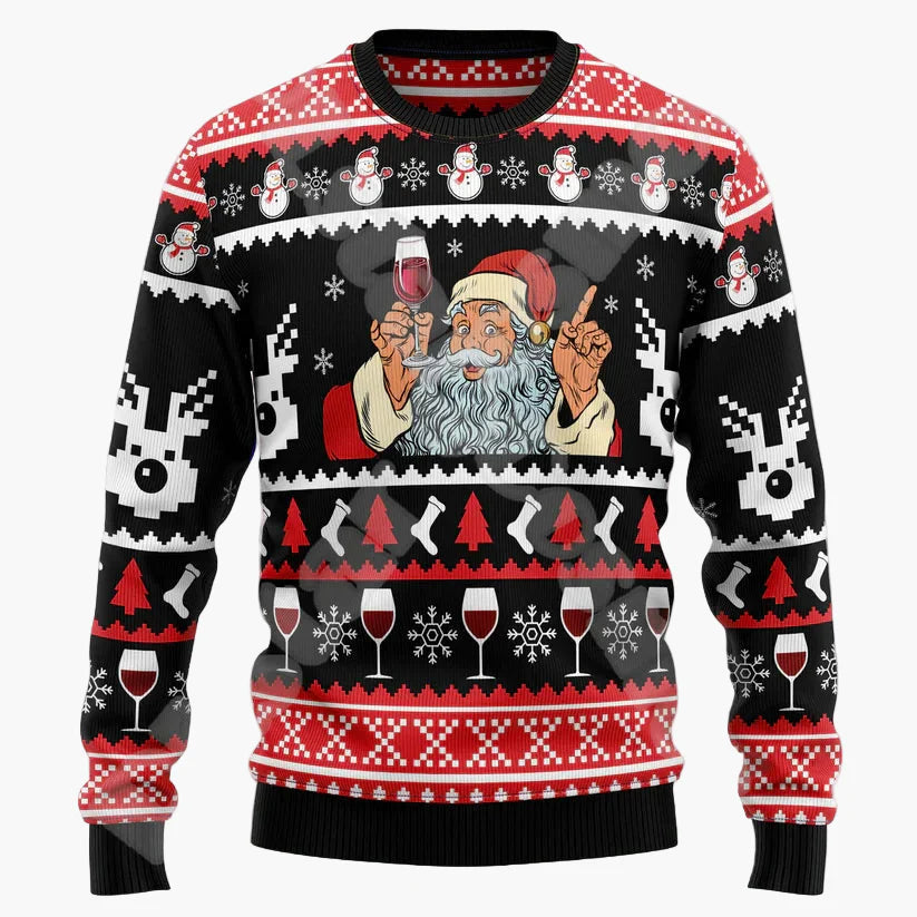 Herren Ugly Christmas Sweater Totenkopf mit Weihnachtsmütze – Lustiger Pullover für Weihnachten