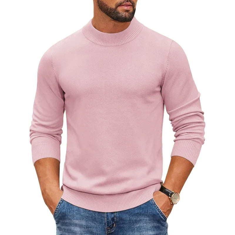 Herren Rollkragenpullover Langarm Strickpullover Rippbündchen Uni-Farben