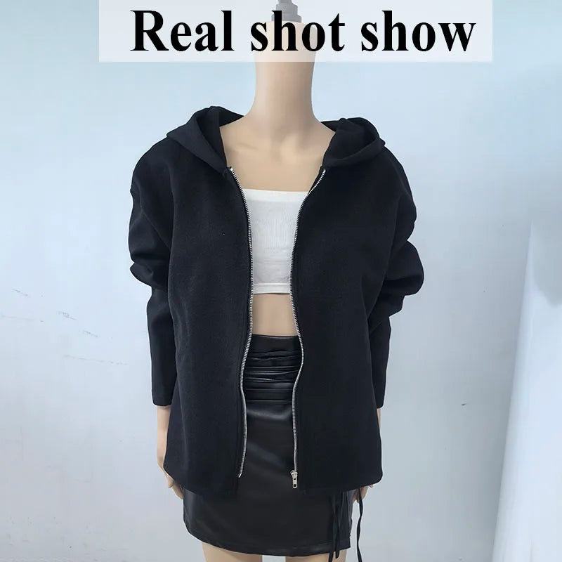 Damen Kurzjacke mit Kapuze Lockerer Schnitt