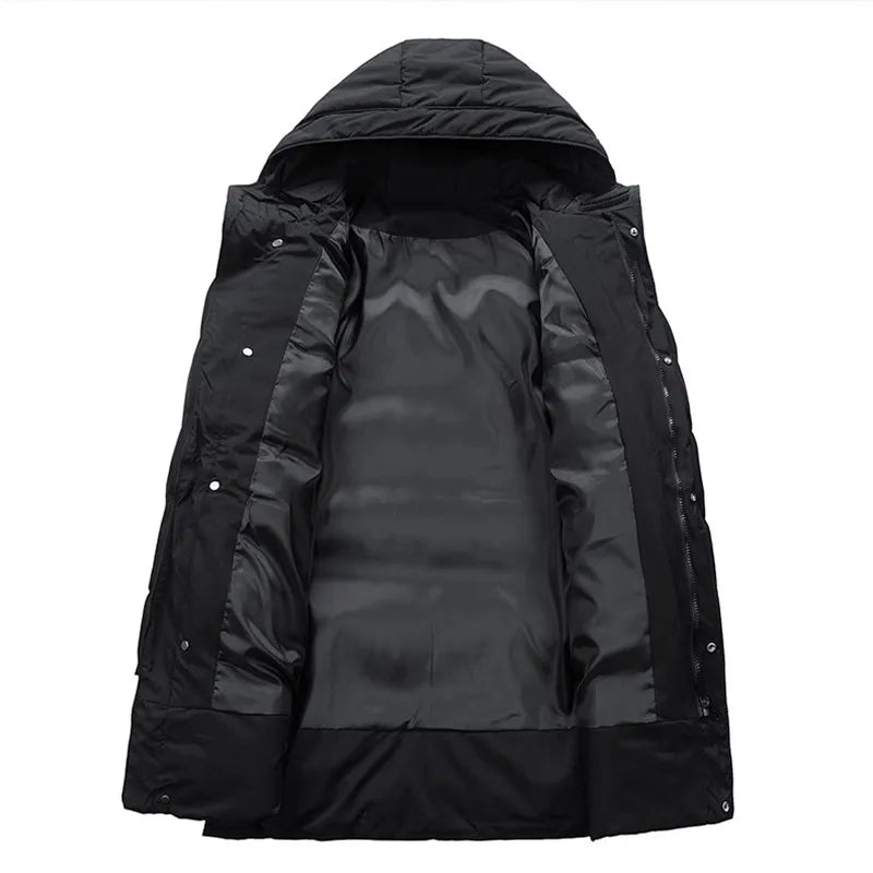 Herren Langer Steppmantel mit Kapuze Winter Steppjacke Warm Dick