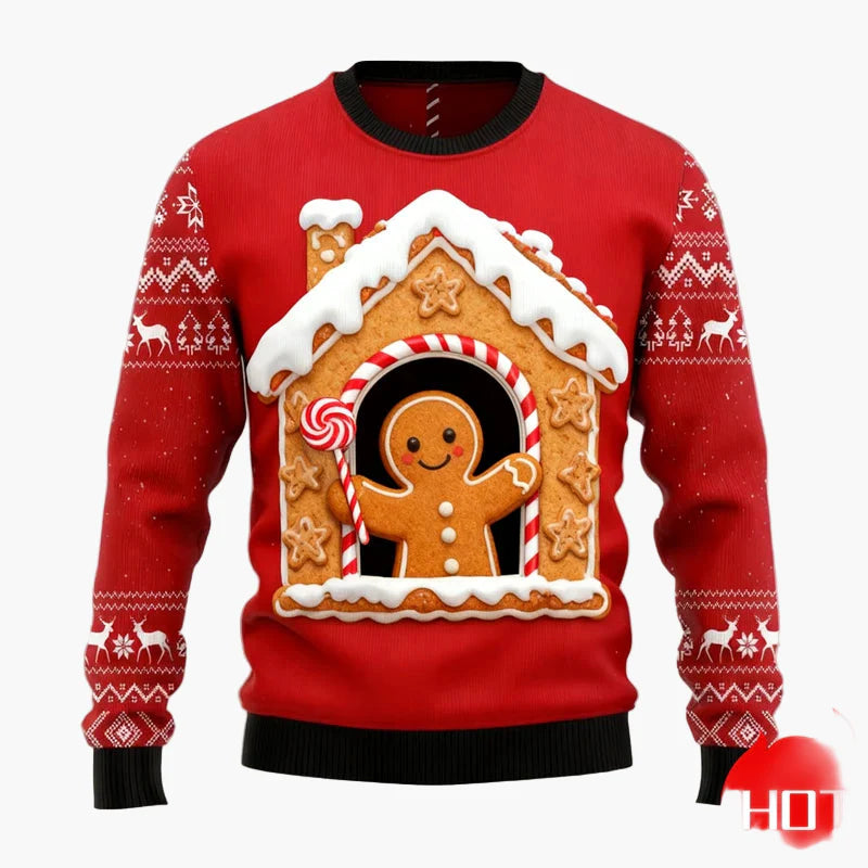Herren Weihnachtspullover Ugly Christmas Sweater mit Lebkuchenmann, Rentier & Weihnachtsbaum – Perfekt für festliche Anlässe