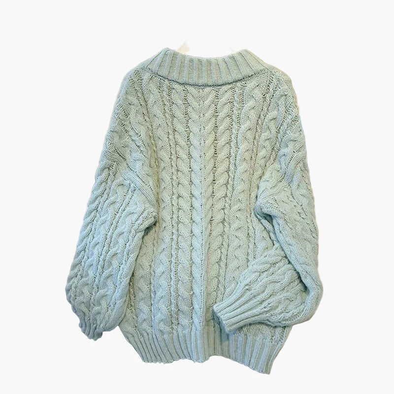 Damen Strickpullover im Zopfmuster-Stil – Gemütlicher V-Ausschnitt für Alltag & Freizeit