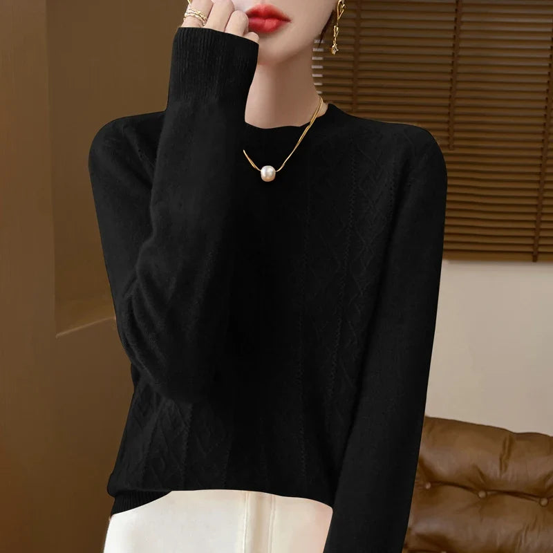 Damen Langarm Pullover mit Rautenmuster, Rundhals, Weiches Material