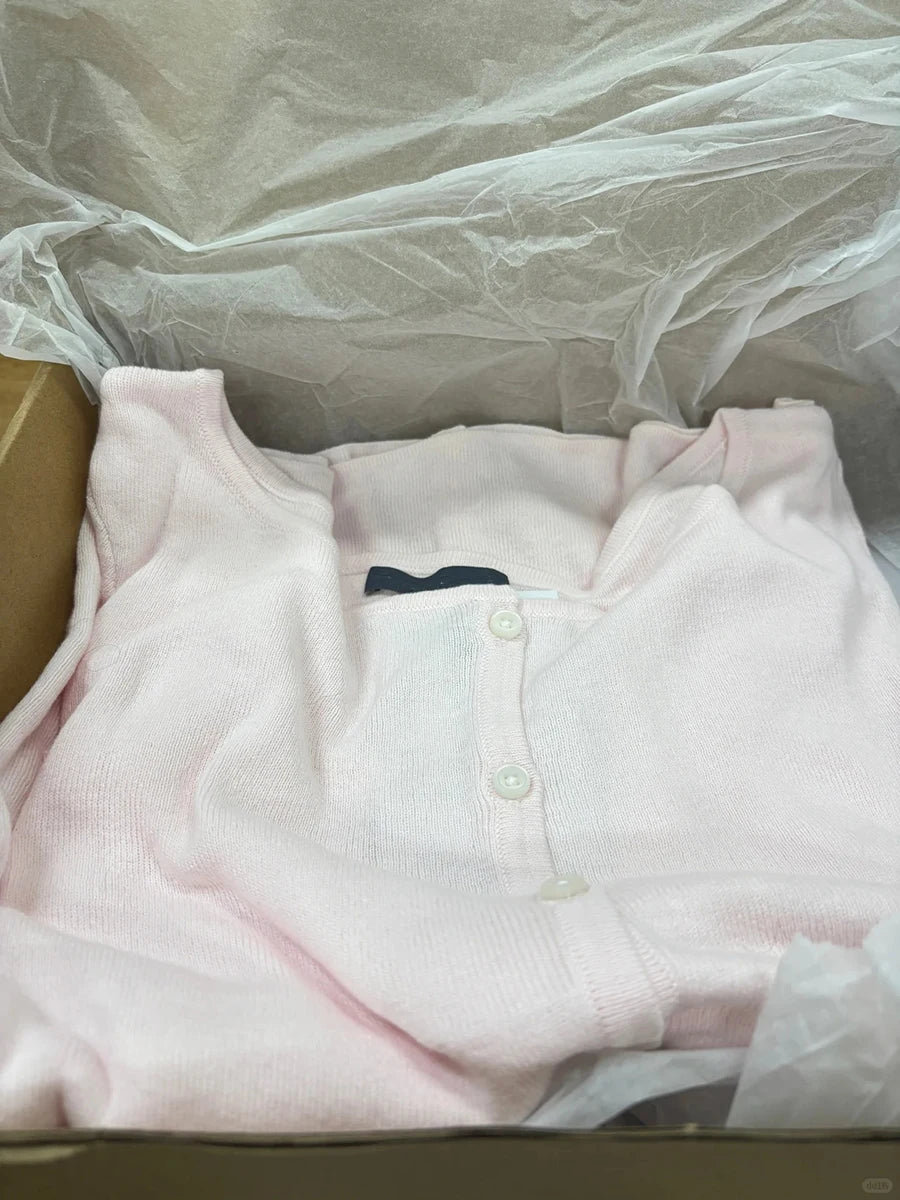 Damen Langarm Stricktop Rosa mit Knöpfen