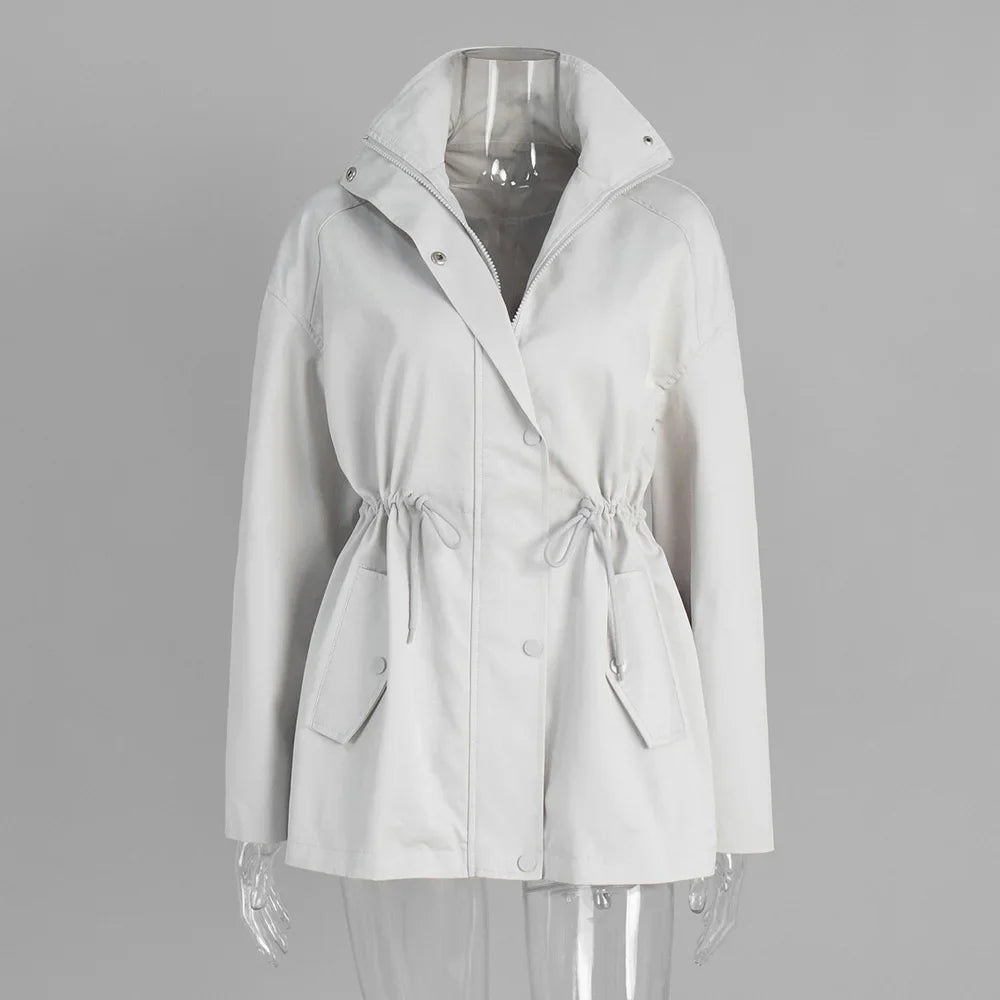 Damen Jacke mit Stehkragen, Tunnelzug an der Taille & Pattentaschen