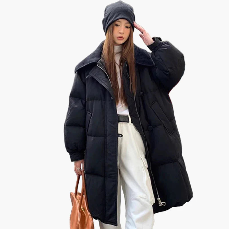 Damen Steppmantel mit Oversize-Kragen – Modischer Wintermantel für Alltag und Freizeit