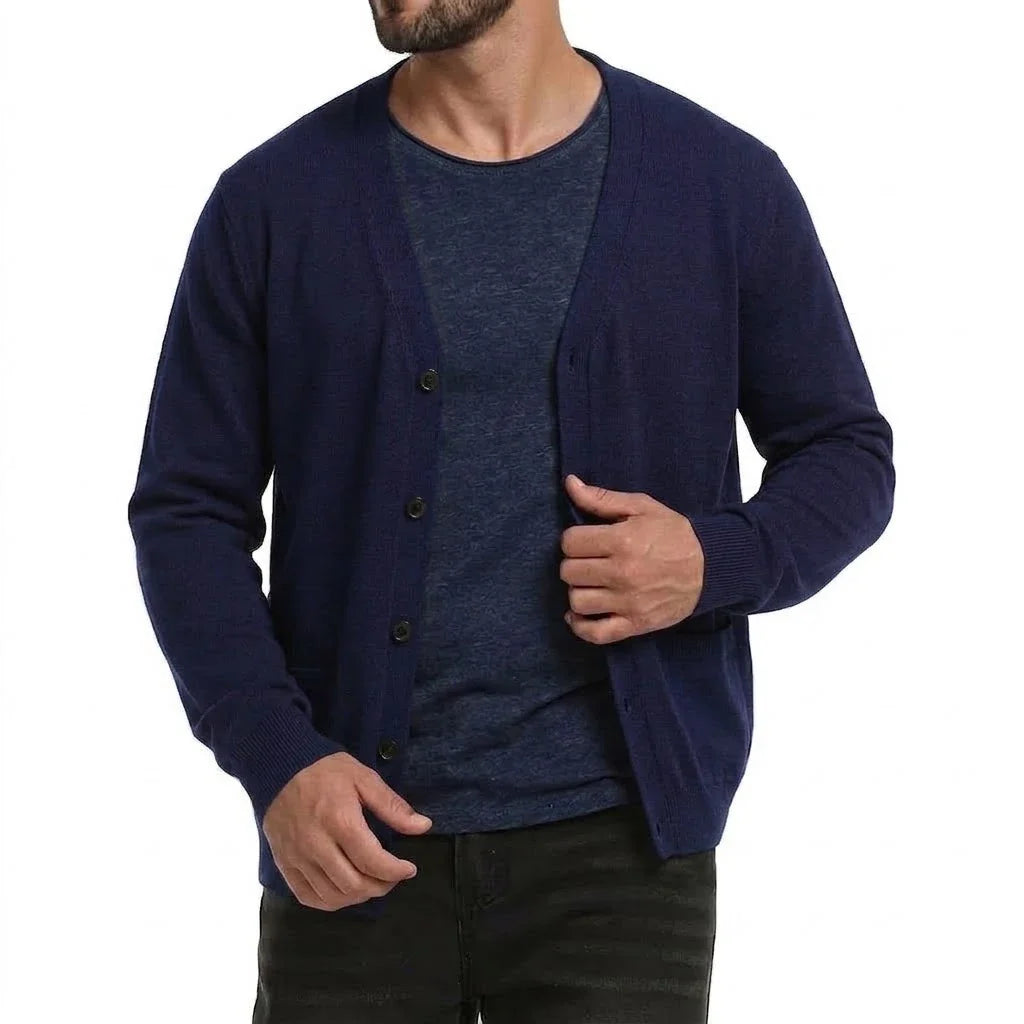 Herren Cardigan V-Ausschnitt Knopfleiste Langarm Basic Strickjacke