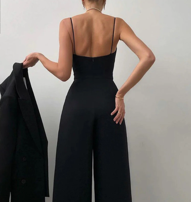 Damen Eleganter Jumpsuit mit Weitem Bein und Spaghettiträgern – Stilvoller Overall für Alltag und besondere Anlässe