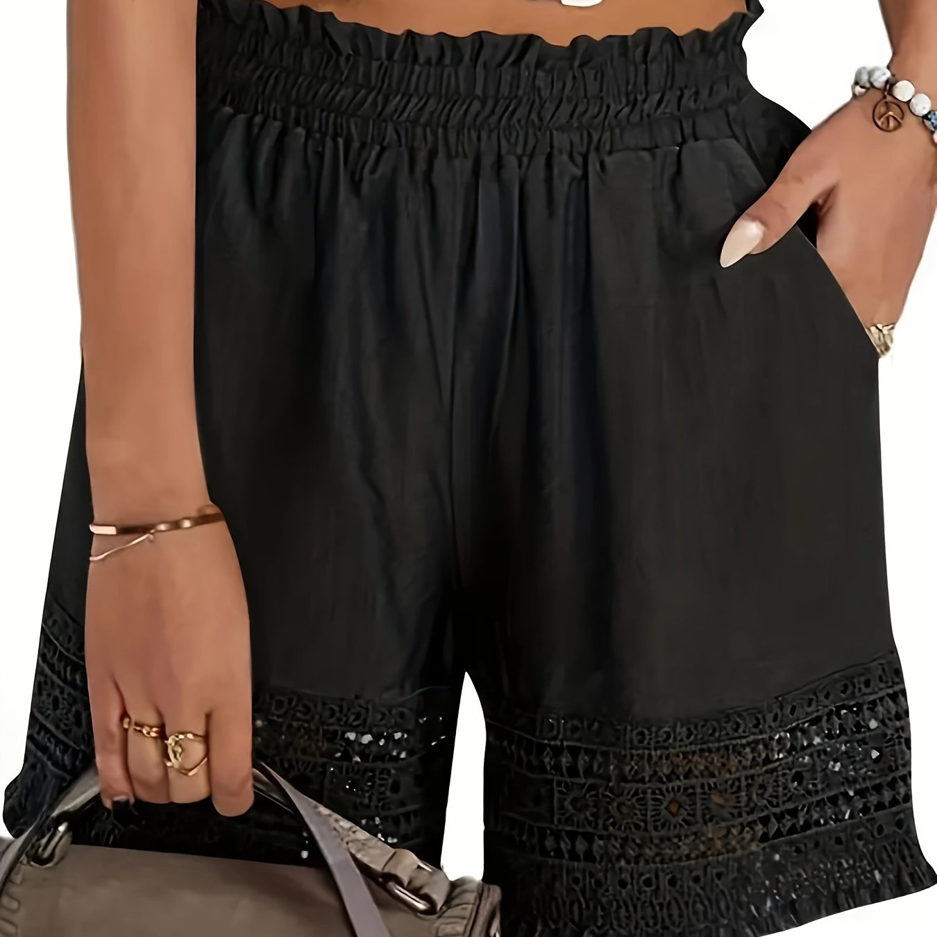 Damen Shorts im Boho-Stil mit Häkeleinsatz – Perfekt für Urlaub und Freizeit