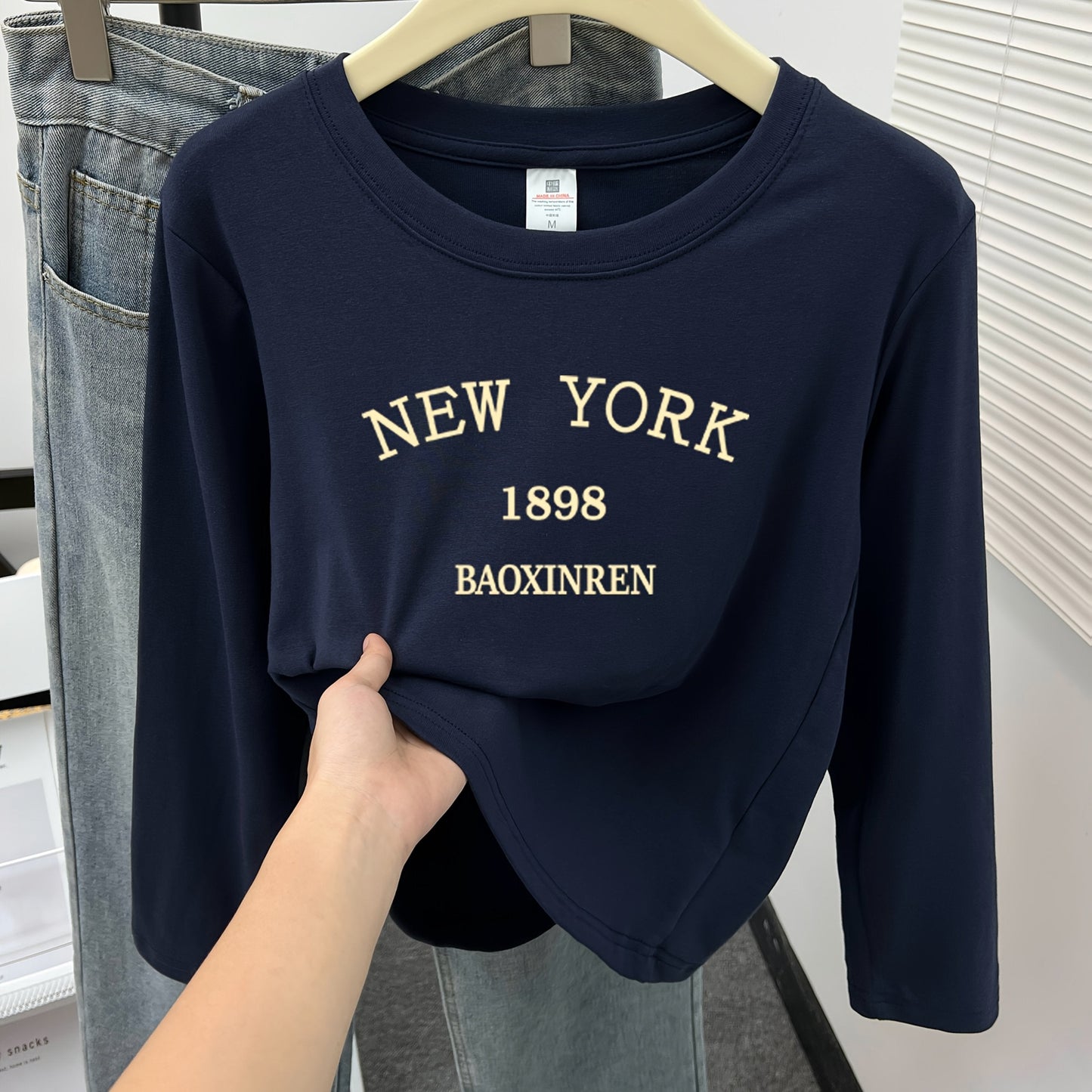 Langarmshirt Damen Rundhals Print NEW YORK Weiches Material