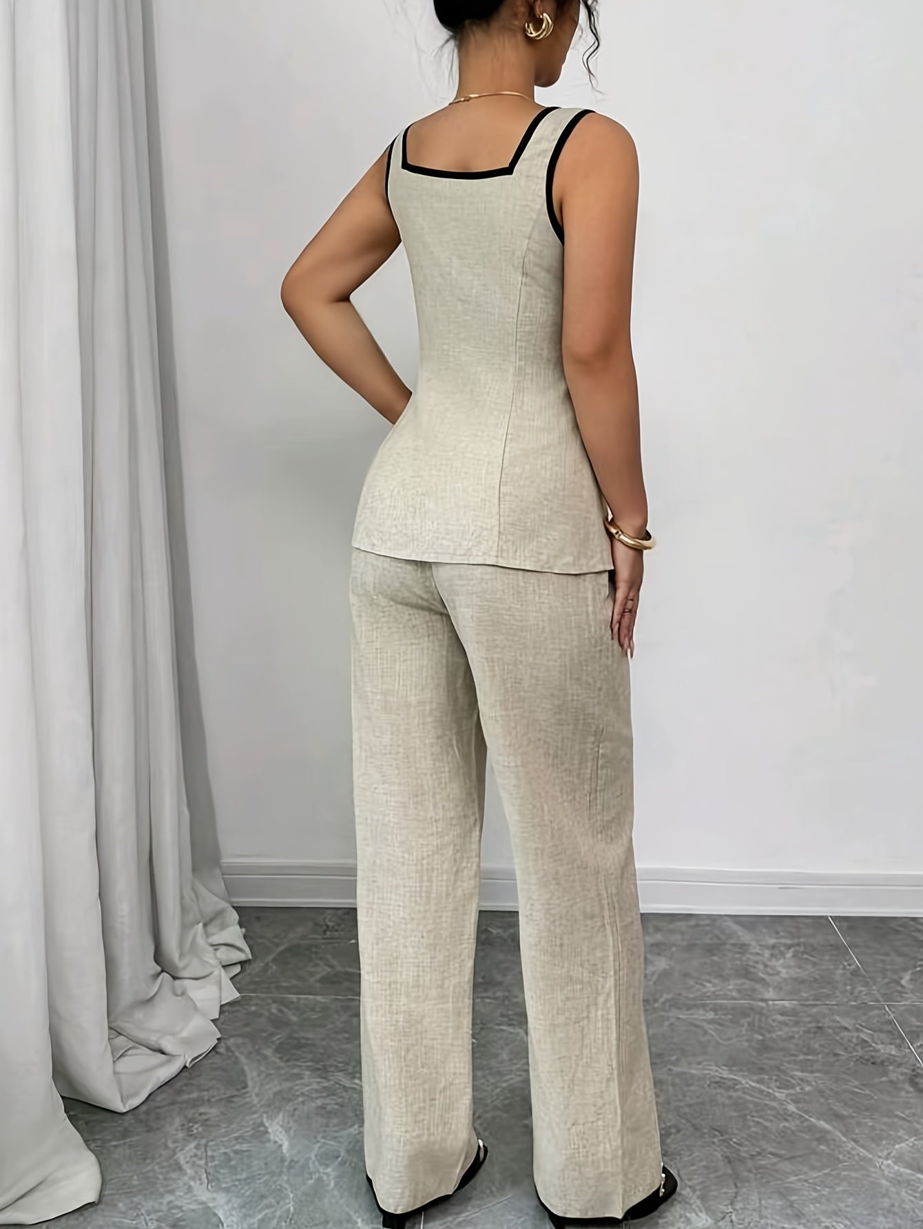Damen Eleganter Zweiteiler Hosenanzug mit Knopfleiste und Schößchen für Büro & Alltag