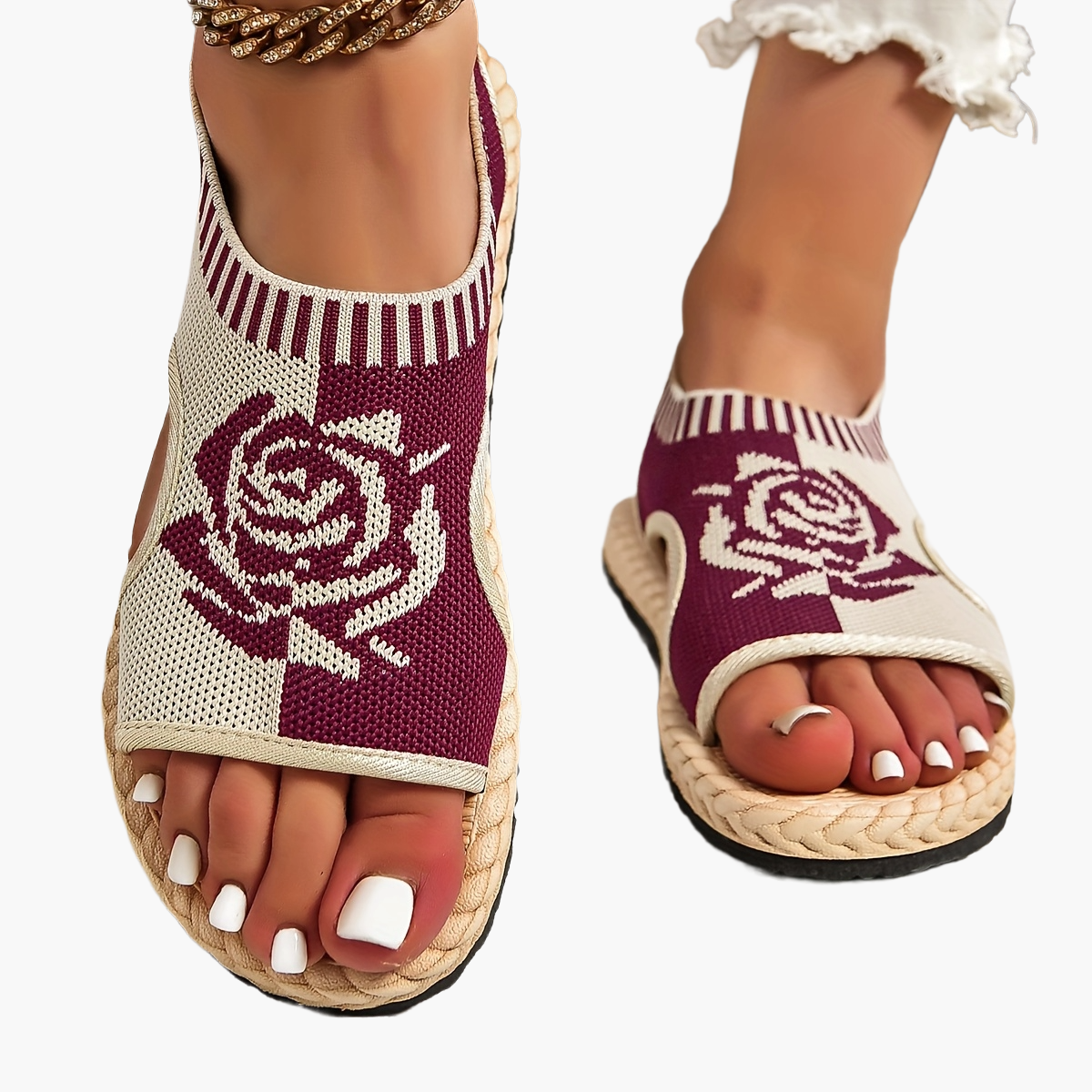 Damen Casual Sandalen mit Blumenmuster – Bequeme Sommerschuhe mit offener Zehenpartie