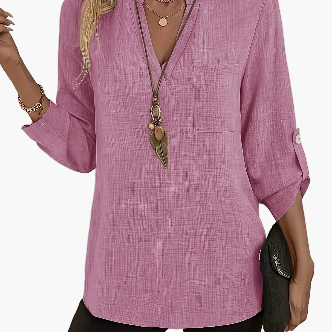 Damen Tunika Bluse mit V-Ausschnitt – Elegante Freizeitmode für Alltag und Büro