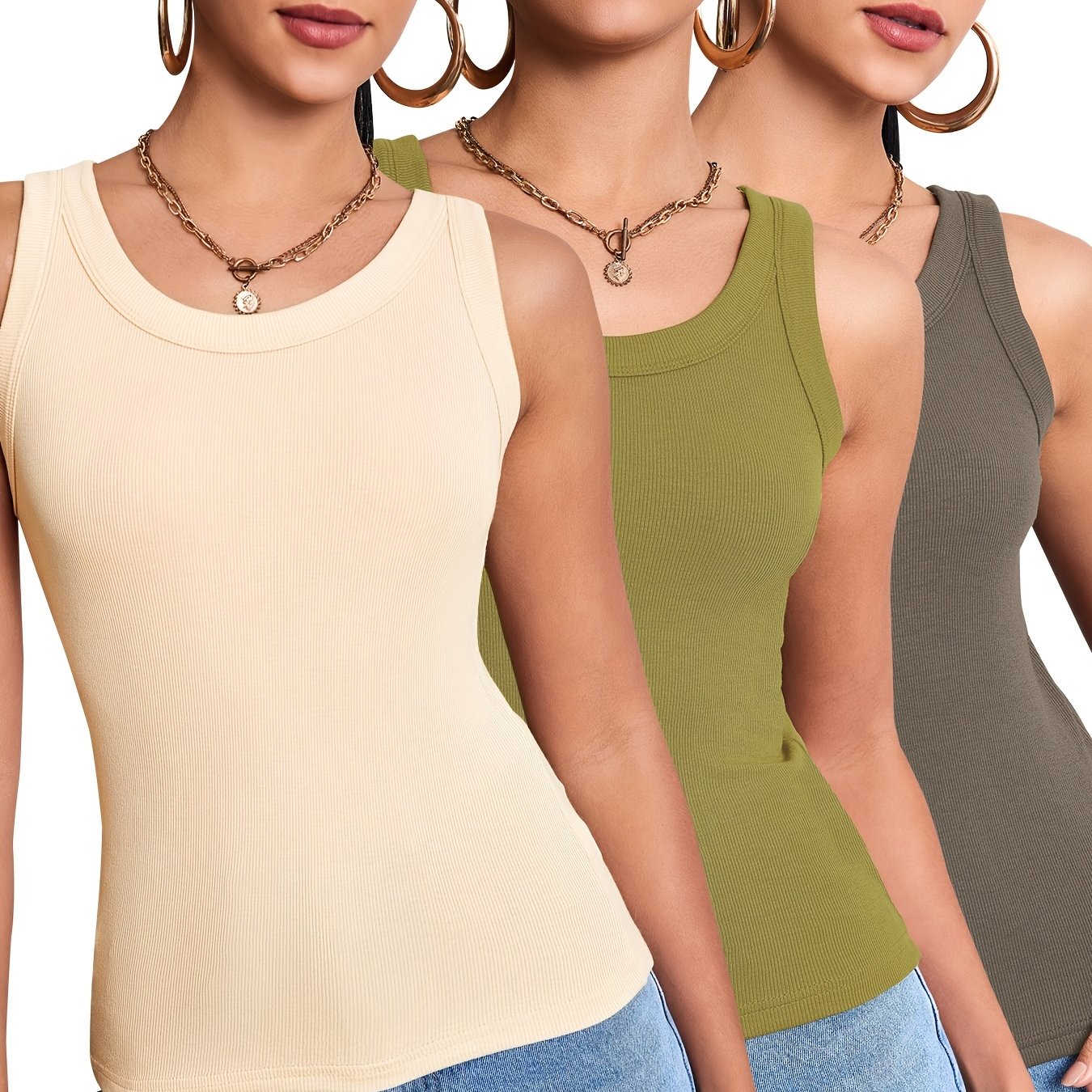 Damen Basic Tanktop 3er-Pack – Figurnah, Modern, Alltag & Freizeit
