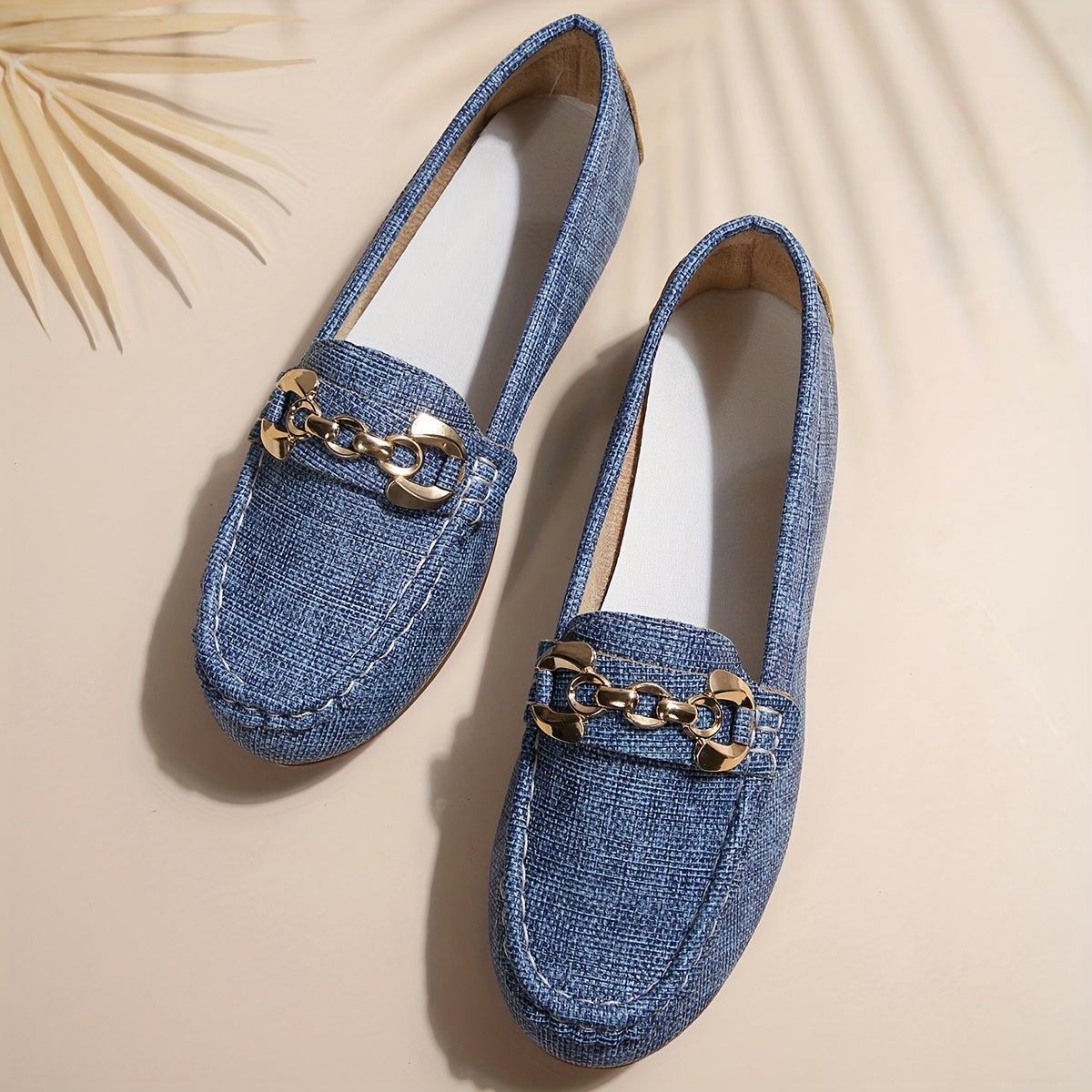 Damen Mokassins im Loafer-Stil mit Ketten-Detail – Stilvolle bequeme Freizeitschuhe für Alltag und Büro