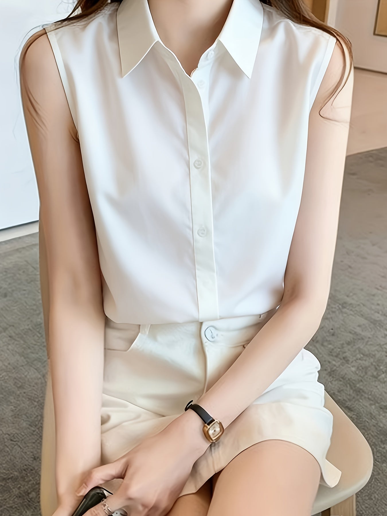 Damen Ärmellose Bluse Elegant Büro Freizeit