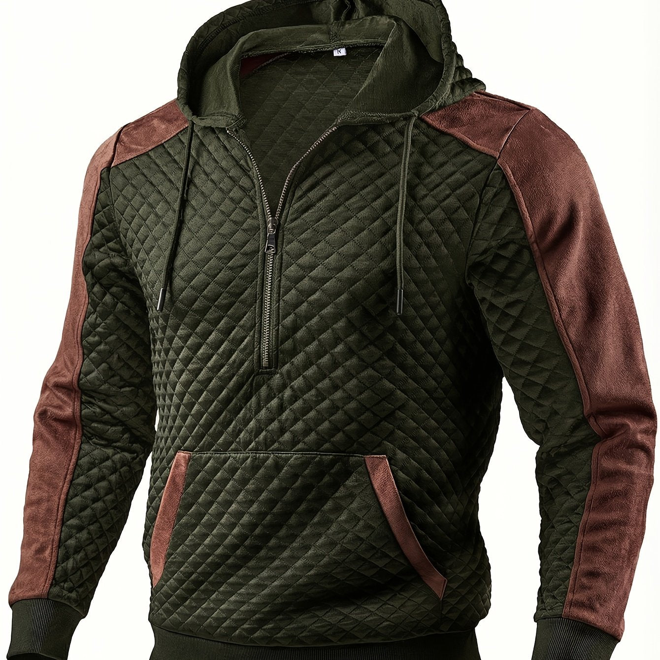 Herren Hoodie mit Steppmuster und Kontrastärmeln Reißverschluss Kapuzenpullover