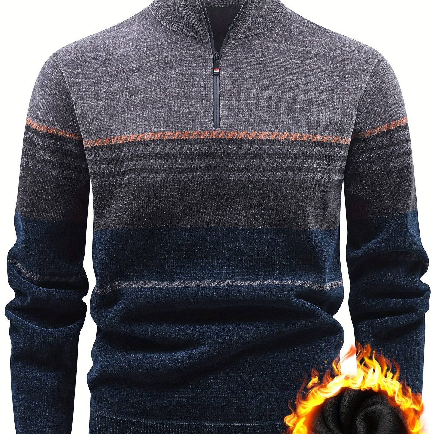Herren Pullover Halb-Reißverschluss Stehkragen gestreift Fleece-Futter