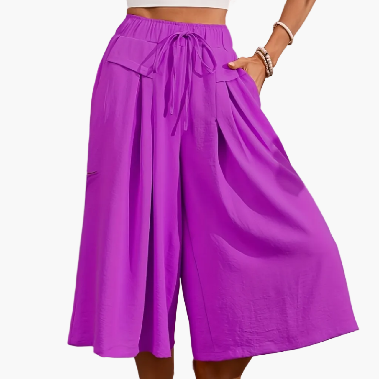 Damen Elegante Culotte Caprihose mit weitem Bein für Sommer und Freizeit