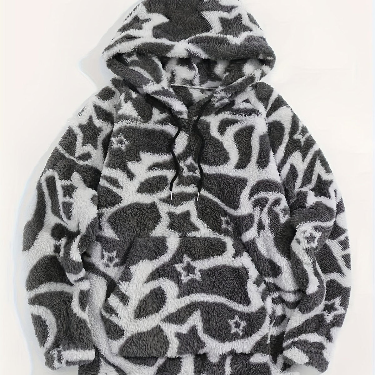 Fleece Hoodie mit Muster Kapuzenpullover