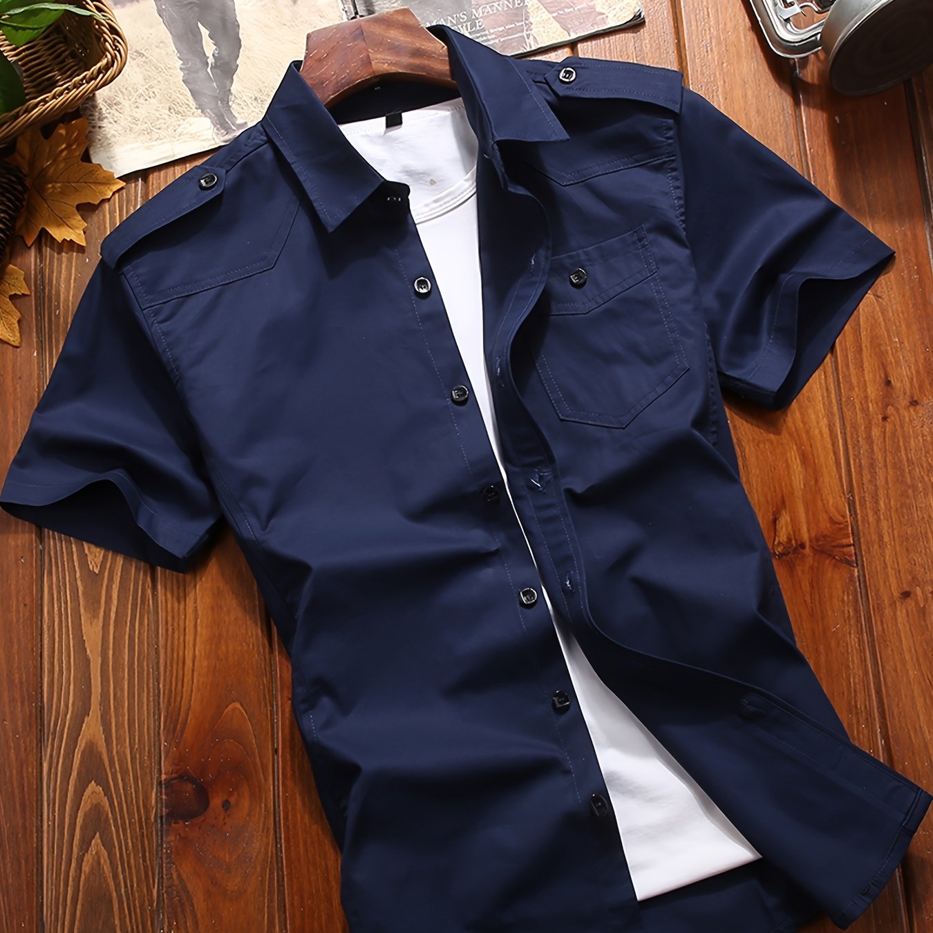 Herren Utility Hemd Kurzarm – Moderner Freizeit-Look mit Brusttasche und Schulterdetails