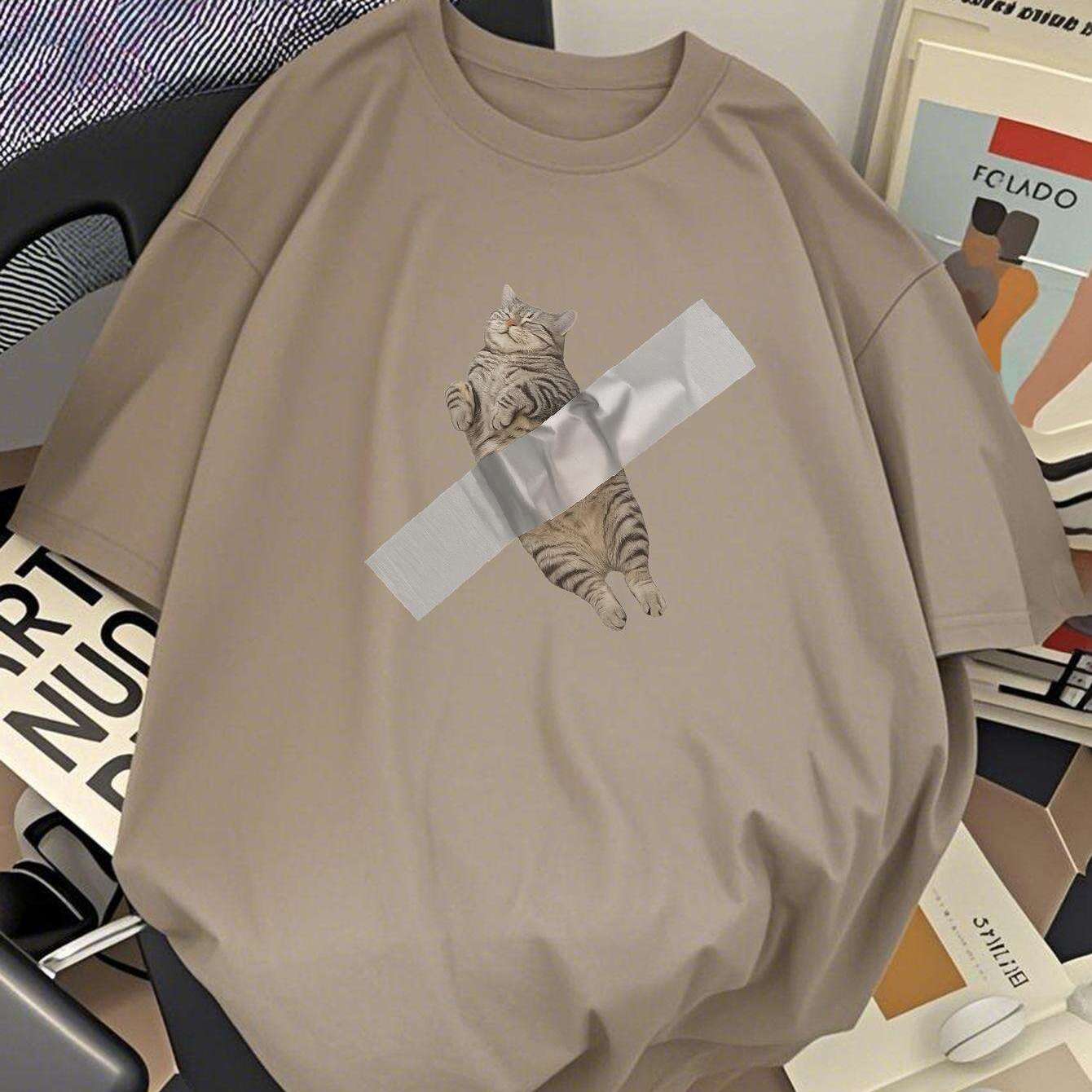 Herren T-Shirt mit lustigem Katzen-Print – Streetwear Style, Casual & Trendig