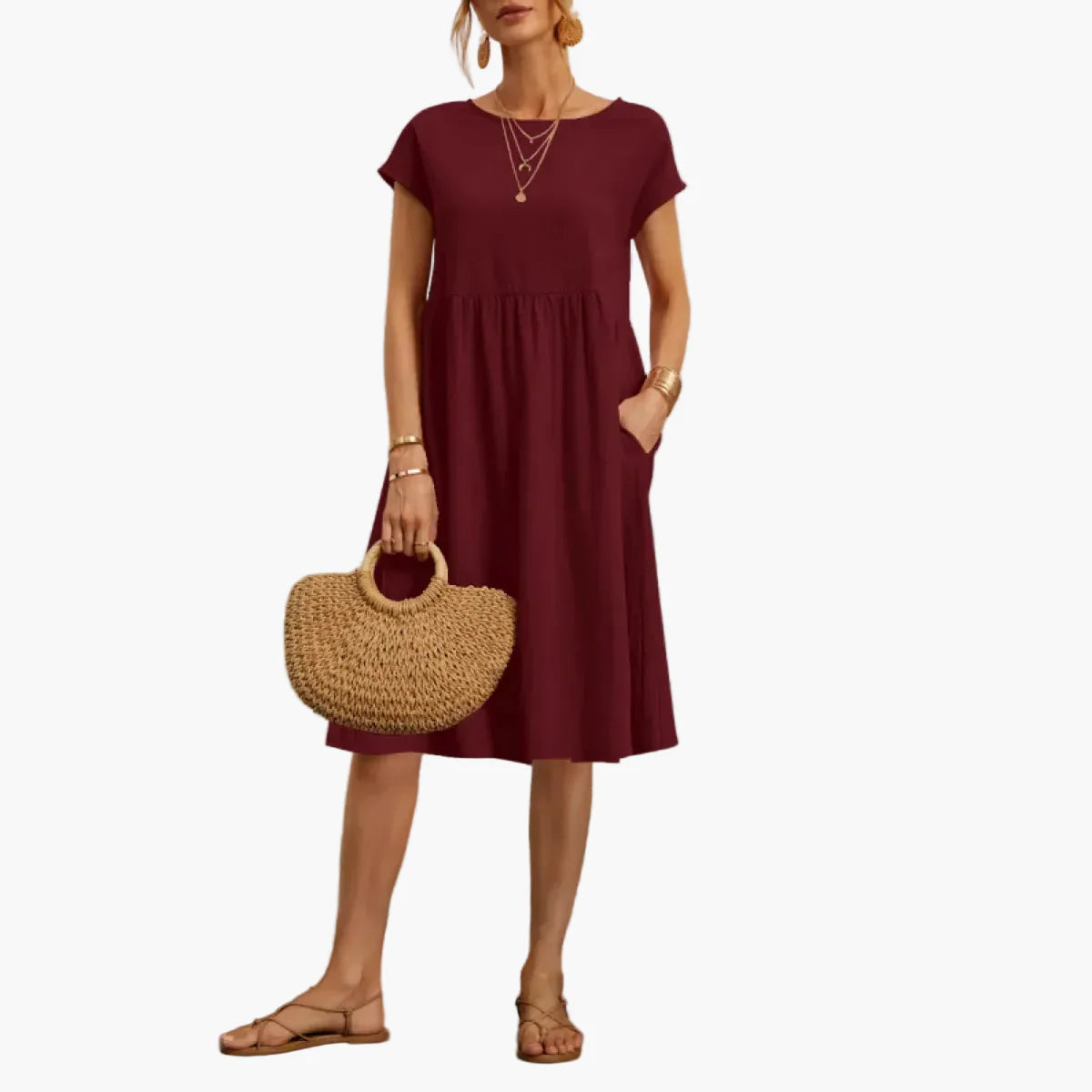 Damen Sommerkleid mit kurzen Ärmeln – Elegantes Freizeitkleid für Alltag & Urlaub