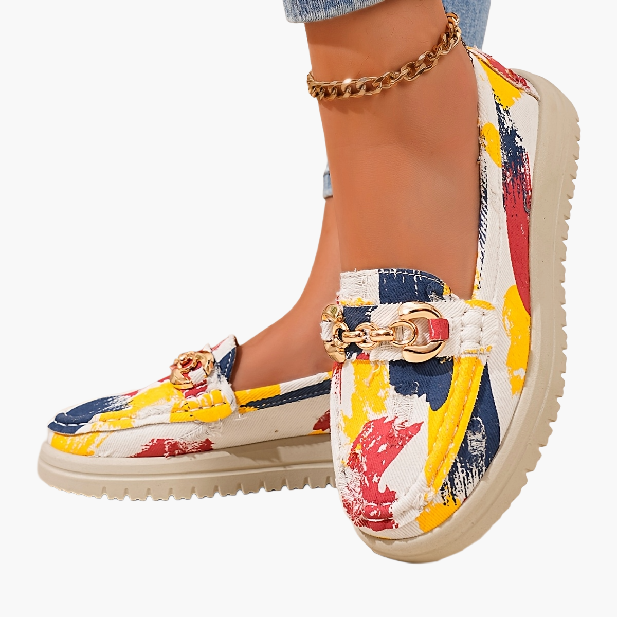 Damen Slip-On Loafer mit modischem Kettendetail – Bequeme Freizeitschuhe für Alltag und Frühling