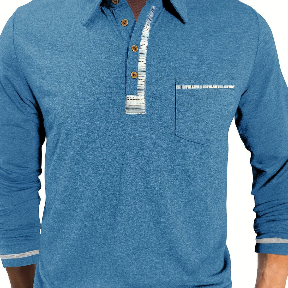 Herren Langarm Polo-Shirt mit Kragen, Knopfleiste und Brusttasche