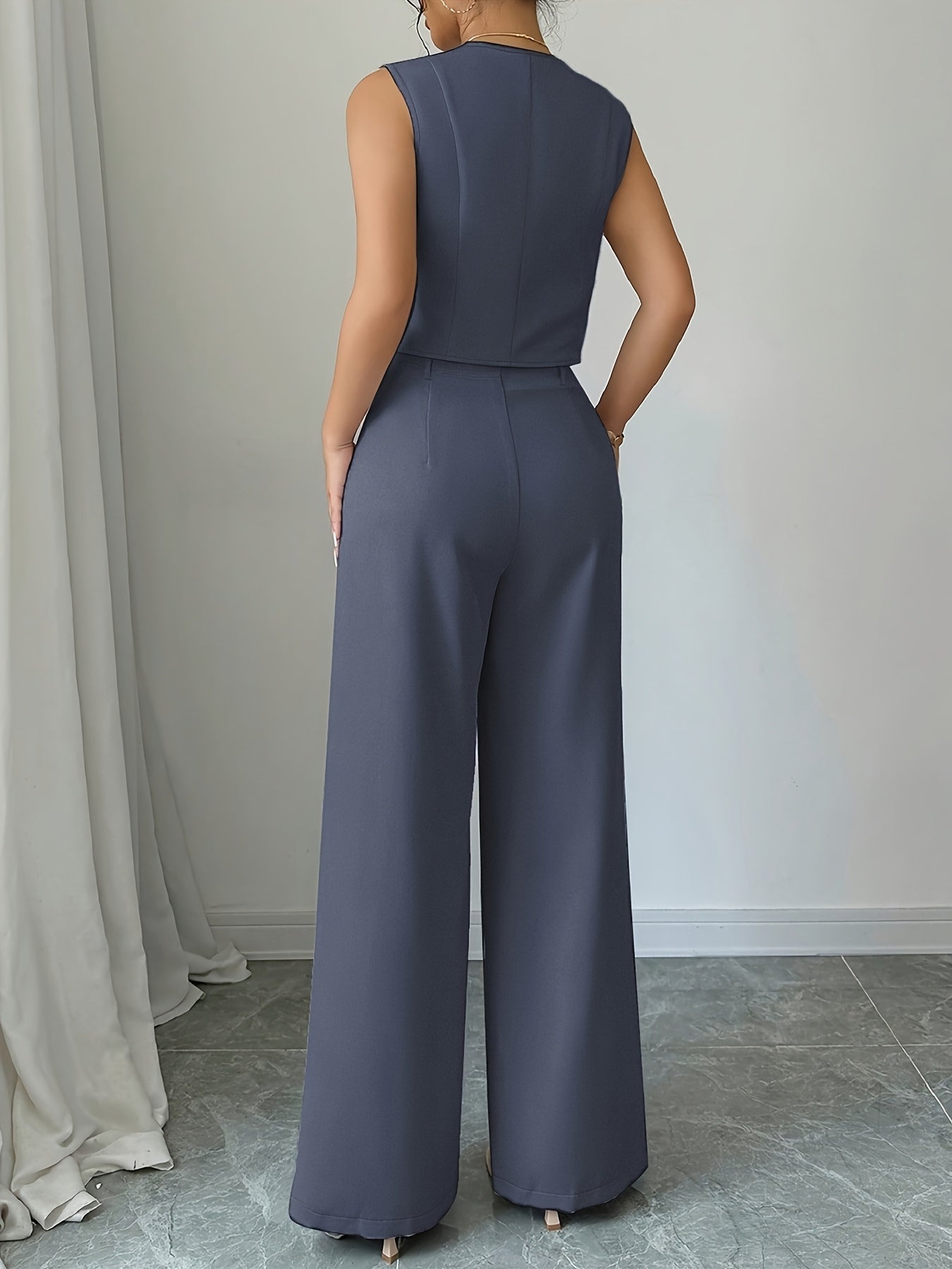 Damen Eleganter Business Anzug mit Weste und Weiten Hosen – Perfekt für Büro & Alltag