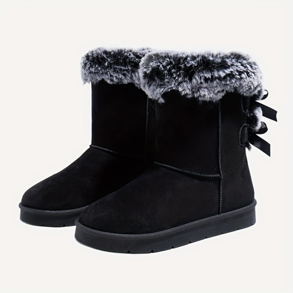 Damen Winterstiefel mit Kunstfell Futter und Schleifen Details