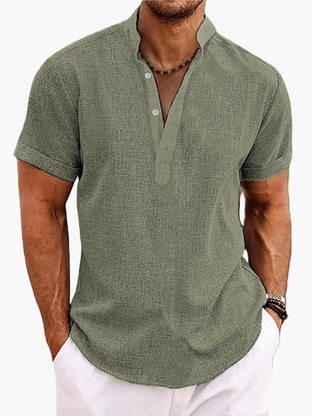 Herren-Henley-Shirt mit kurzen Ärmeln aus Baumwollmischung – Lässiger Sommer- und Urlaubsstil