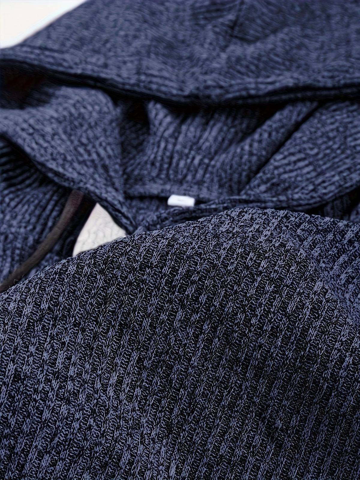 Herren Hoodie Pullover Feinstrick Dunkelblau mit Knopfleiste