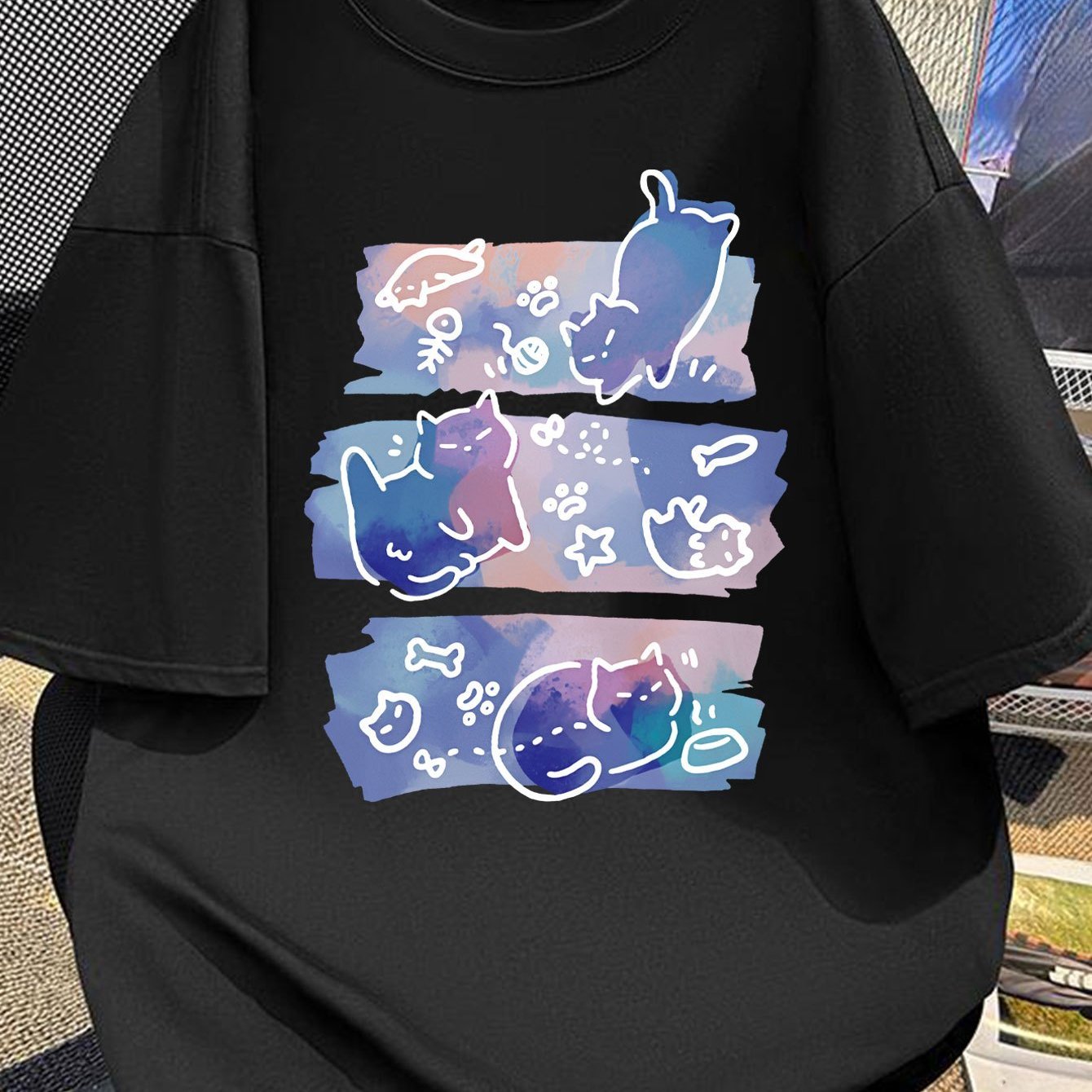 Damen & Herren Oversize T-Shirt mit verspieltem Katzen-Motiv – Kreativer Streetstyle