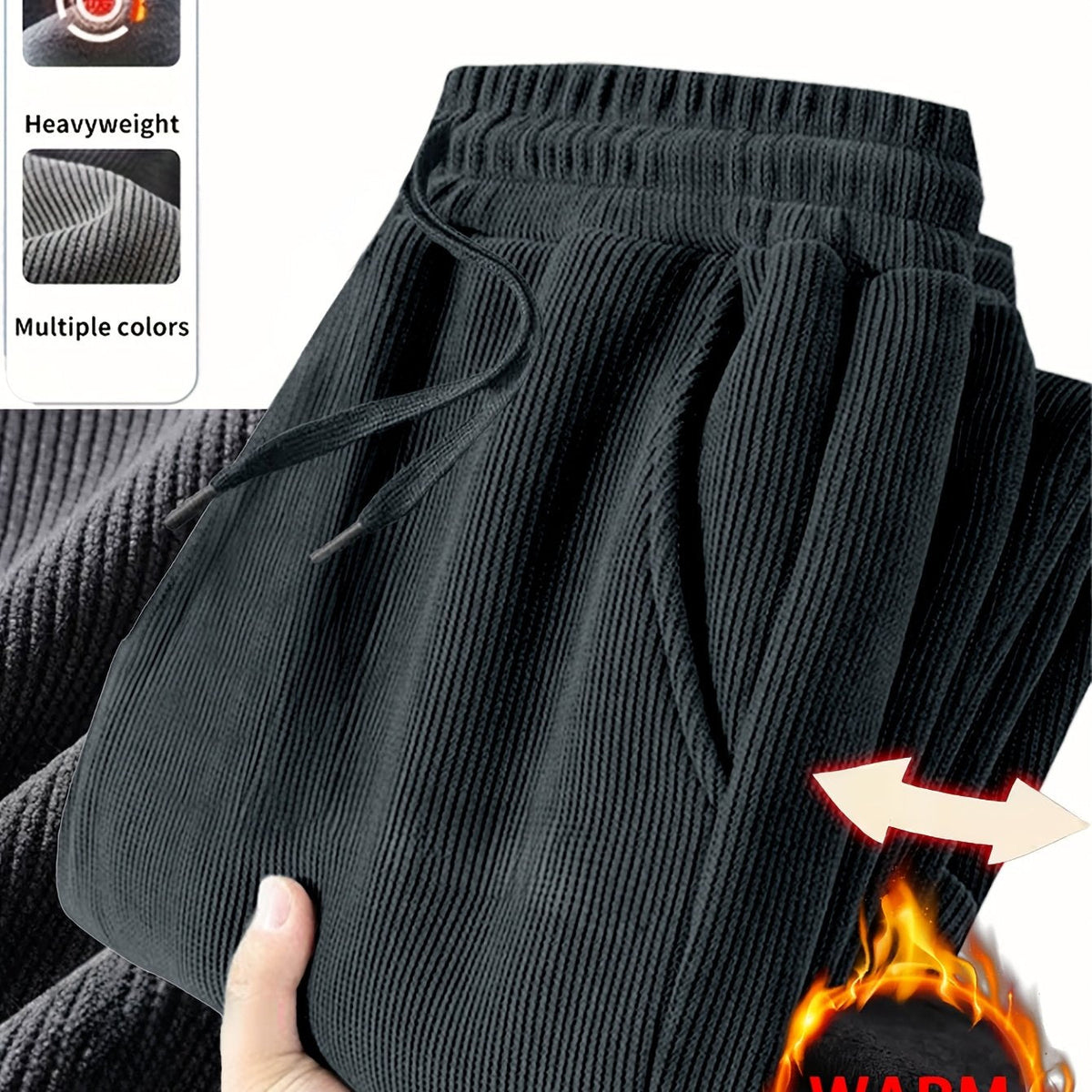 Cordhose Herren Winter warm gefüttert Jogginghose Schwarz