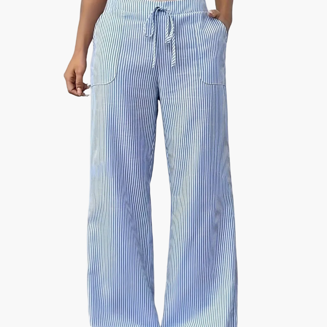 Damen Weite Casual Streifenhose mit Kordelzug – Komfortable Freizeithose für Alltag und Wochenende