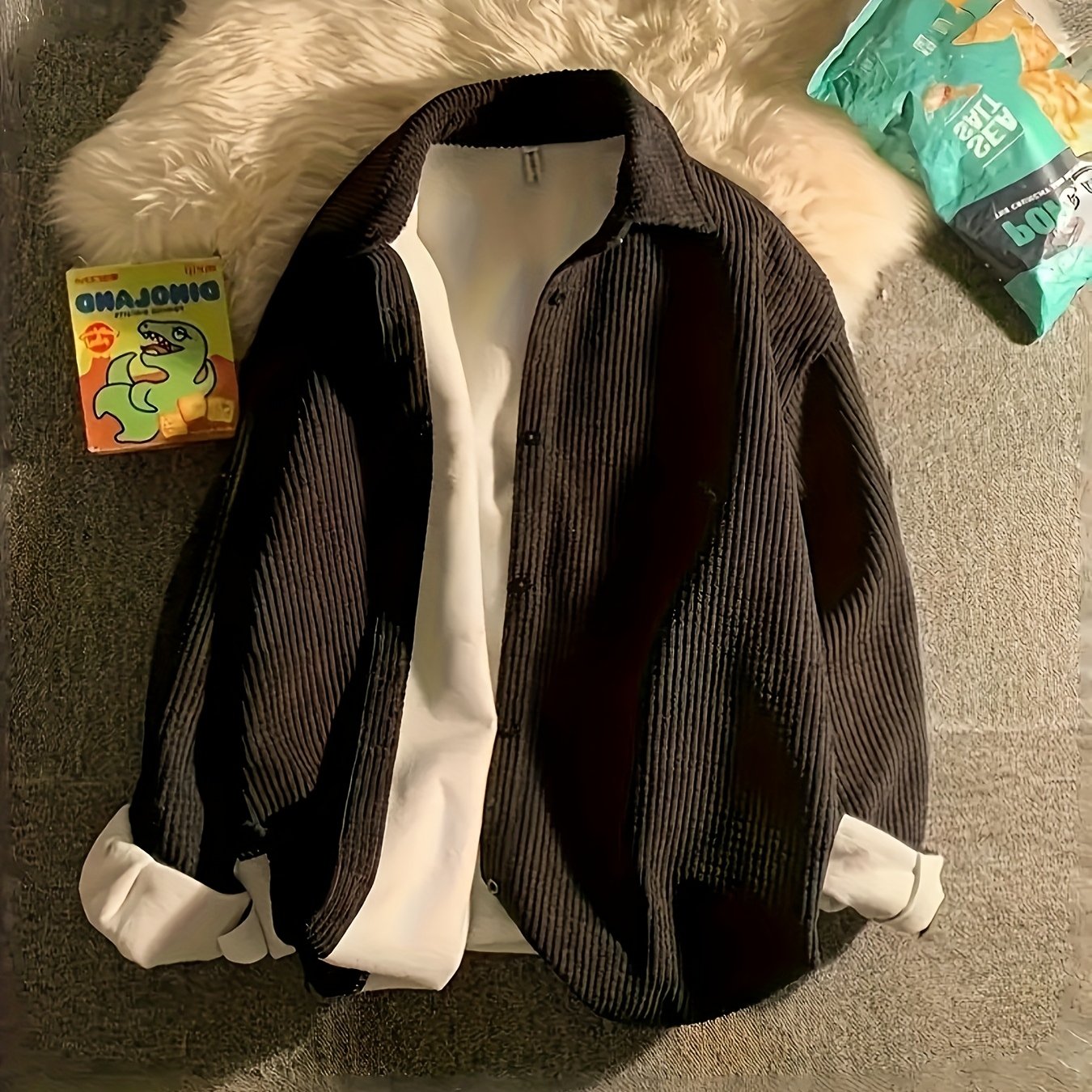 Korduroy Hemdjacke für Damen - Oversize Kordhemd mit Kragen, Schwarz oder Apricot