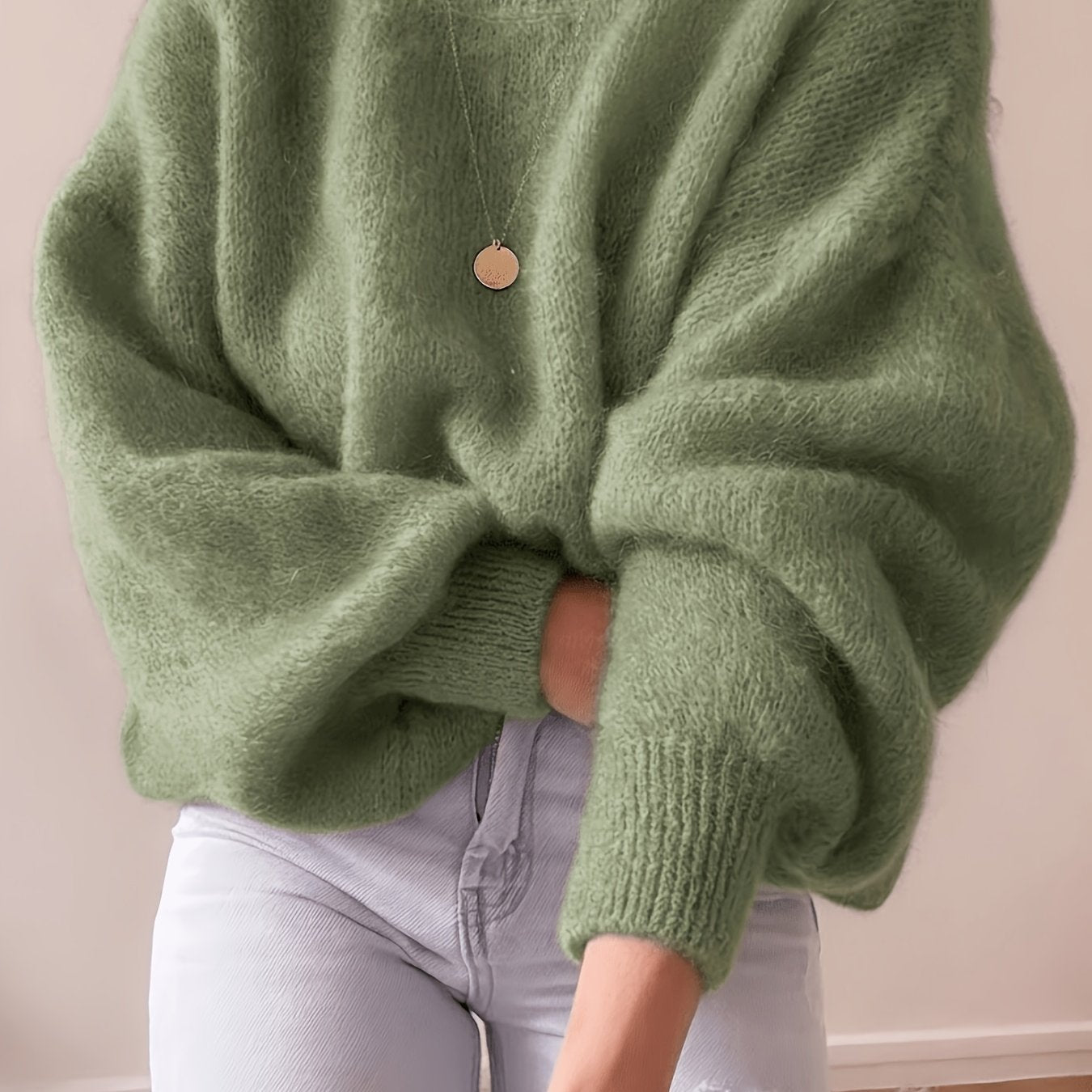 Damen Oversize Pullover Rundhals Weich Strick Langarm