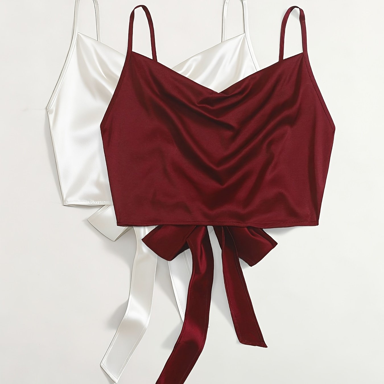 Damen Doppelpacks Elegante Crop Tops mit Schleifen-Detail und Drapierung – Ideal für Party & Alltag