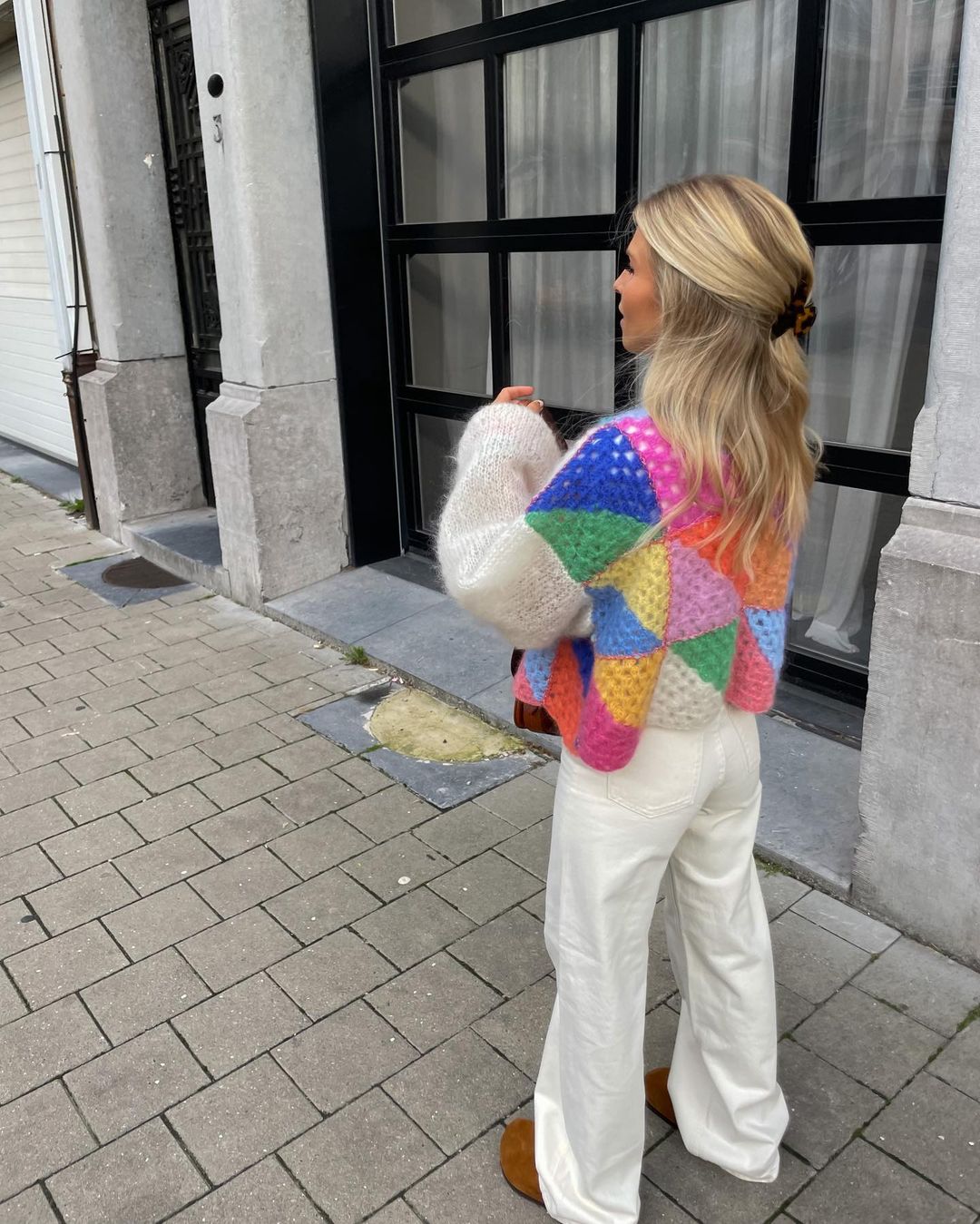 Damen Strick-Cardigan mit Farbblöcken und Ballonärmeln