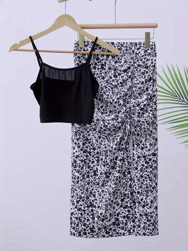 Damen Sommer-Set mit Crop Top und Blumenrock – Perfekt für Urlaub & Freizeit