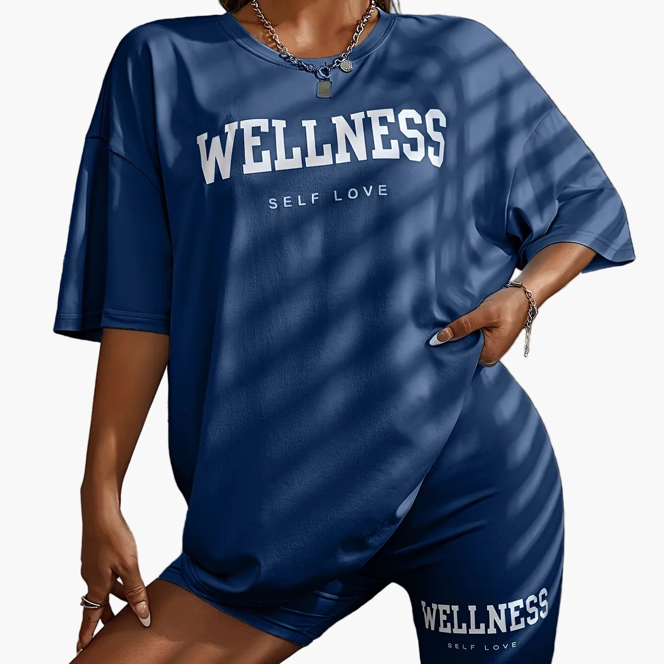 Damen Wellness Lounge Set Oversize T-Shirt & Radlerhose – Bequeme Freizeitmode mit Schriftzug