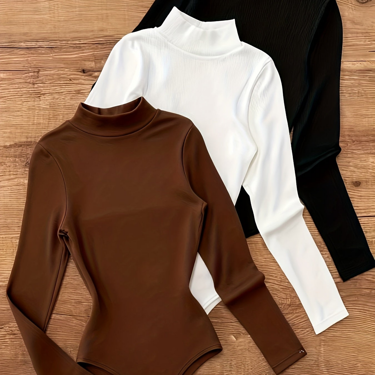 Damen Langarm Body Rollkragen Hochgeschlossener Bodysuit