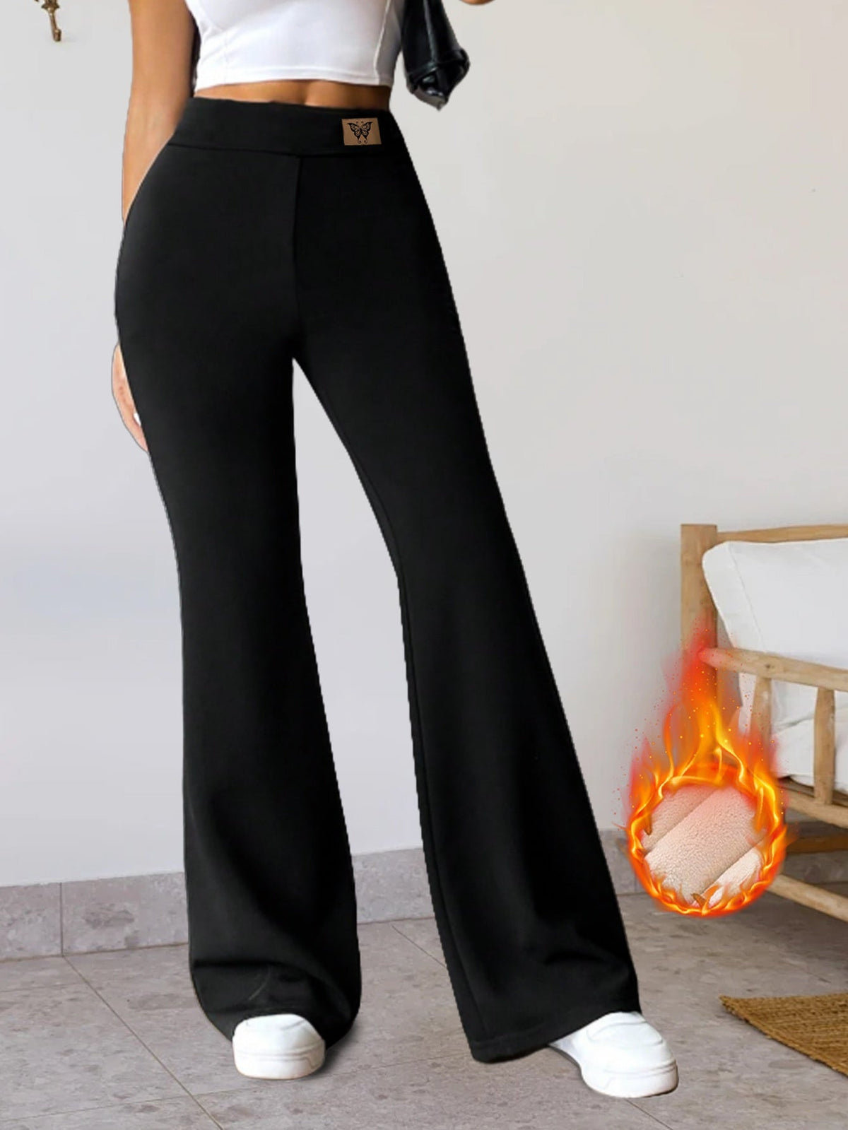 Damen Schlaghose Schwarz mit Thermofutter Flared Leg