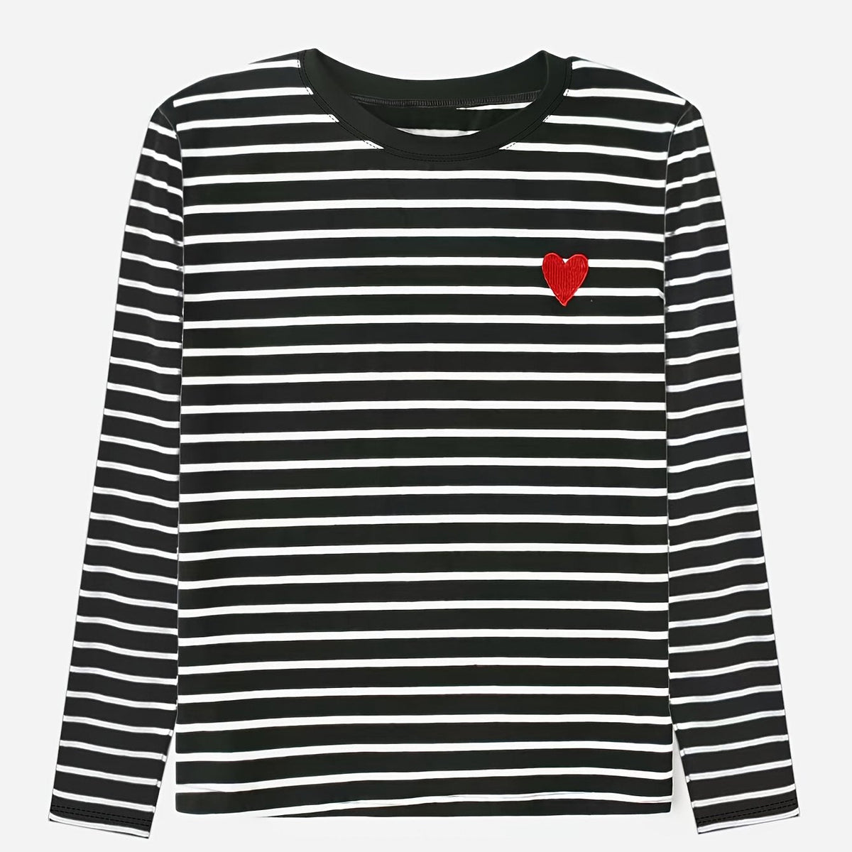 Gestreiftes Langarmshirt mit Rundhalsausschnitt und Herz-Applikation
