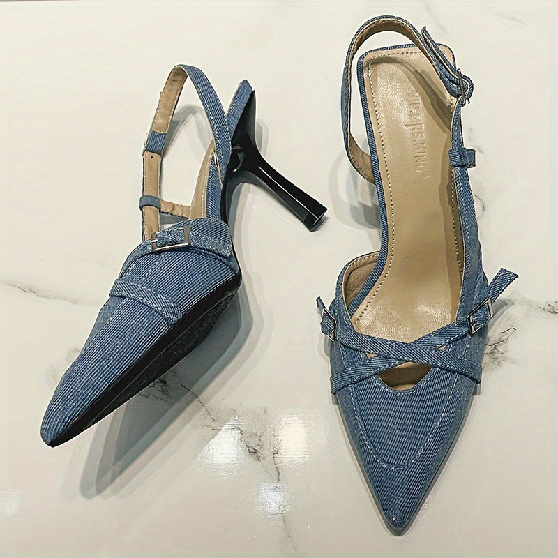 Damen Slingback Pumps mit Absatz und Riemendetails – Elegante Spitzenschuhe für Büro und Freizeit