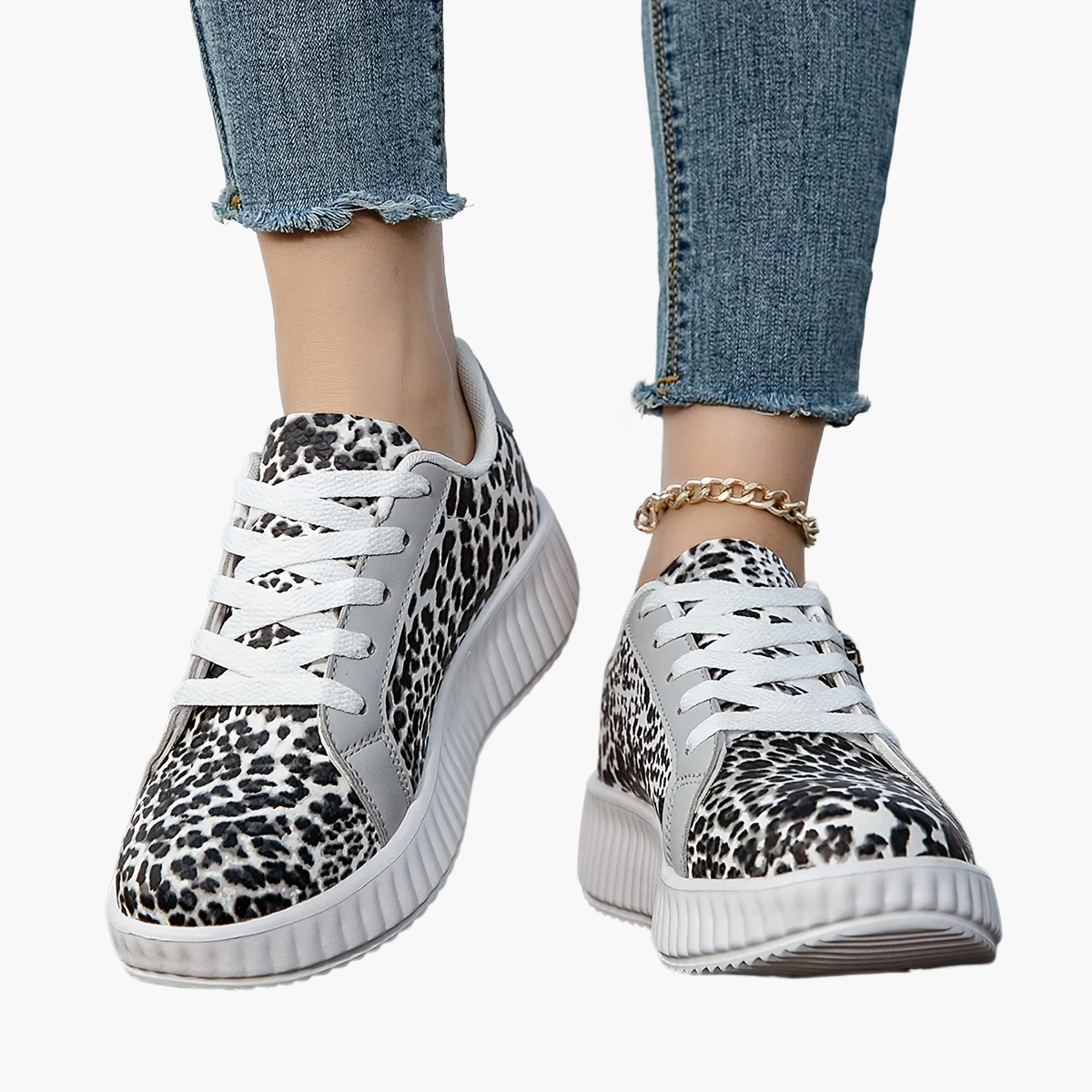 Damen Plateausneaker mit Leopardenmuster und Reißverschluss – Modische Freizeitschuhe für Alltag und Streetstyle